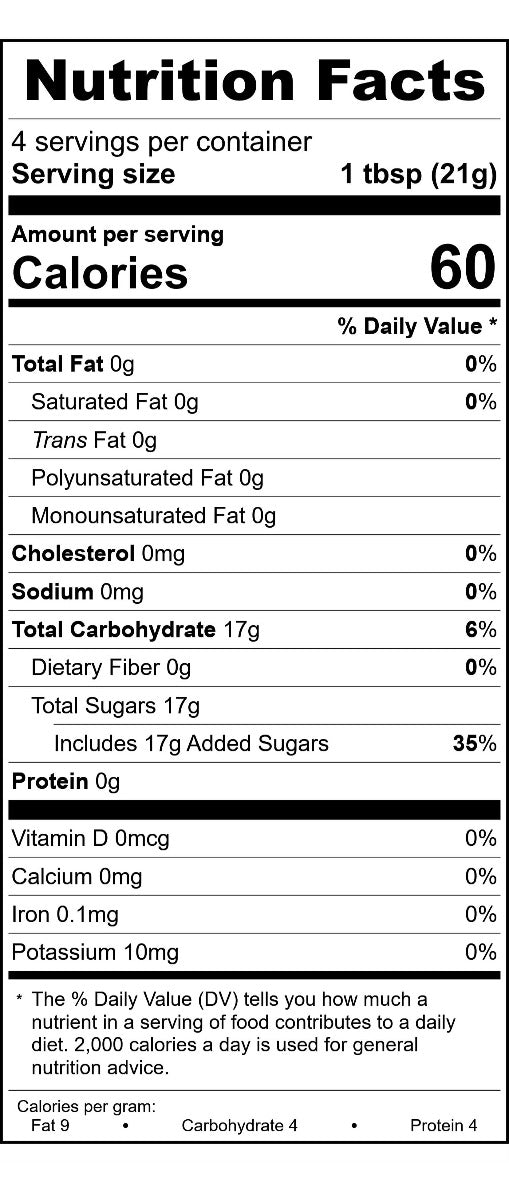 Arbol Chile Honey Jar Nutrition Facts