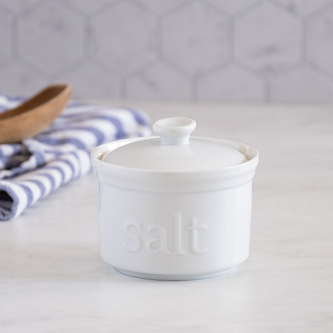 Berard Saliera Portasale In Cemento Bianco Con Coperchio In Legno D'Ulivo - Design Elegante