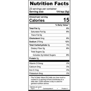 Chef's Choice Steak Rub Nutrition Facts