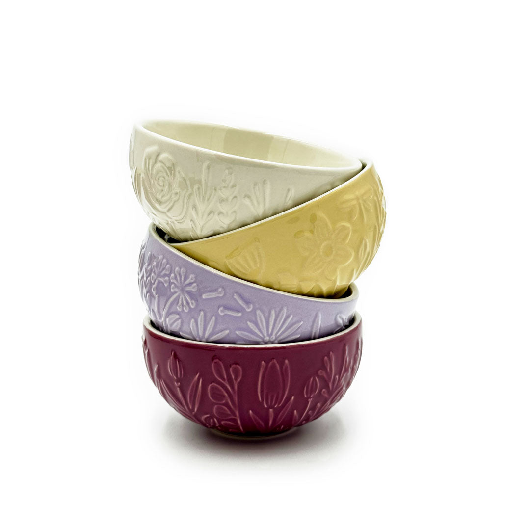 Floral Meadow Dip Bowls (Set of 4) - cream, purple, mauve, and yellow - view 2