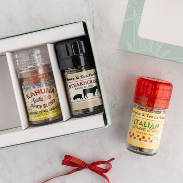 Foodie Favorites Mini Grinder Trio Gift Box contents