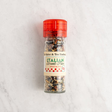 Spice blend bottle labeled 'Italian Street Fair' on a light gray background