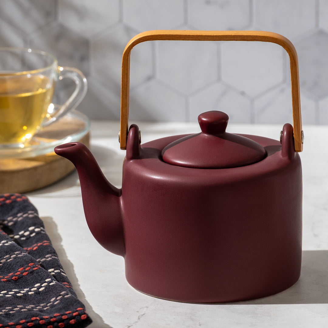 Plum Teapot on granite counter