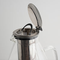Glass Gallon Tea Pitcher with Infuser - top close-up with top open and basket inside