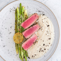 Black Lava Sea Salt on asparagus and tuna slices