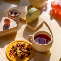 Blueberry Yogurt Herbal Tea loose leaf and brewed cup