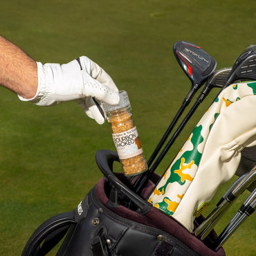 Bourbon Smoked Sea Salt coming out of golf bag