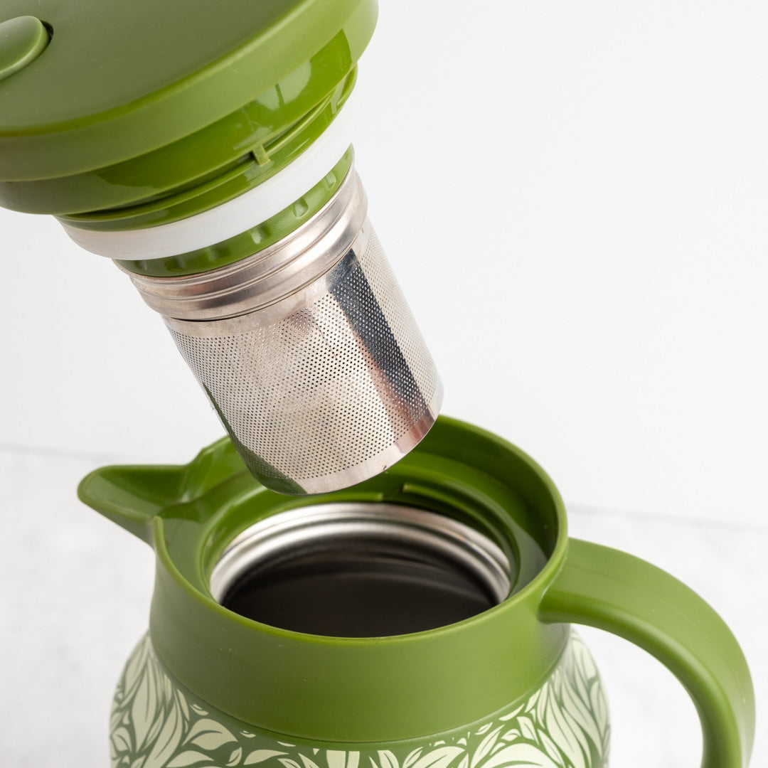 Green Hot Tea Steeper with tea infuser going in and out