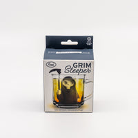 Packaged tea infuser with grim steeper design on a white background