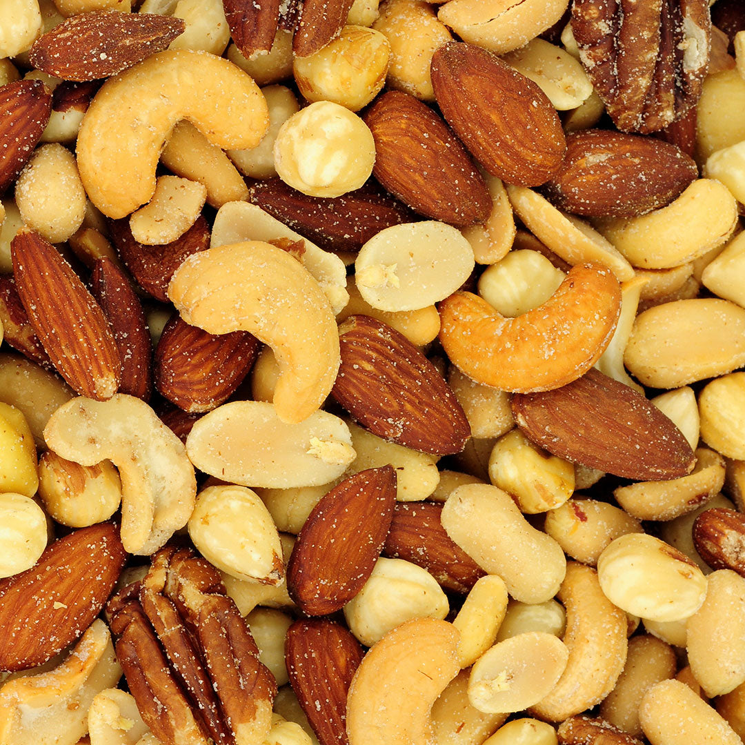 Assorted nuts including cashews and almonds.
