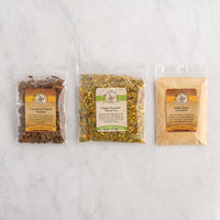 Maple Ginger Spice Tea Latte Sampler contents on white marble background
