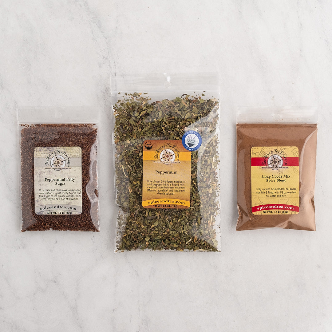 Mint Velvet Chocolate Latte Sampler contents on white granite
