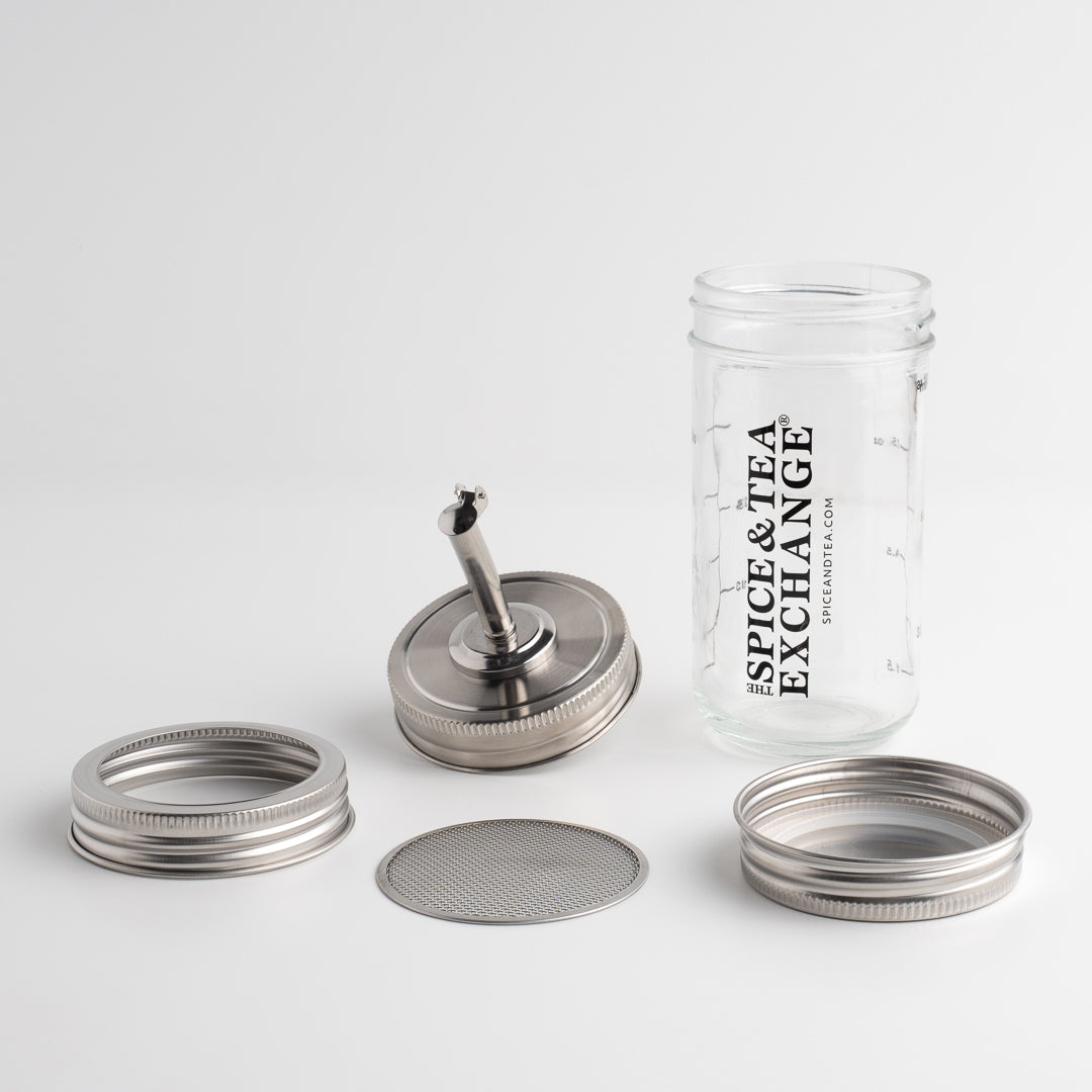 The Spice & Tea Exchange branded Shake Strain & Pour Jar - contents