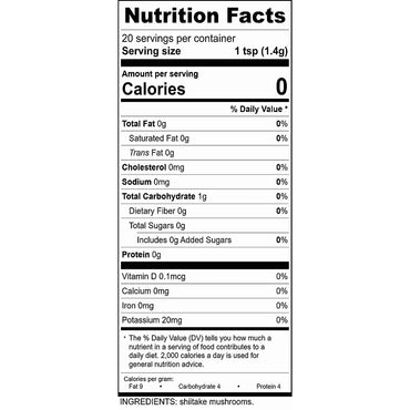 Shiitake Mushroom Powder Nutrition Facts