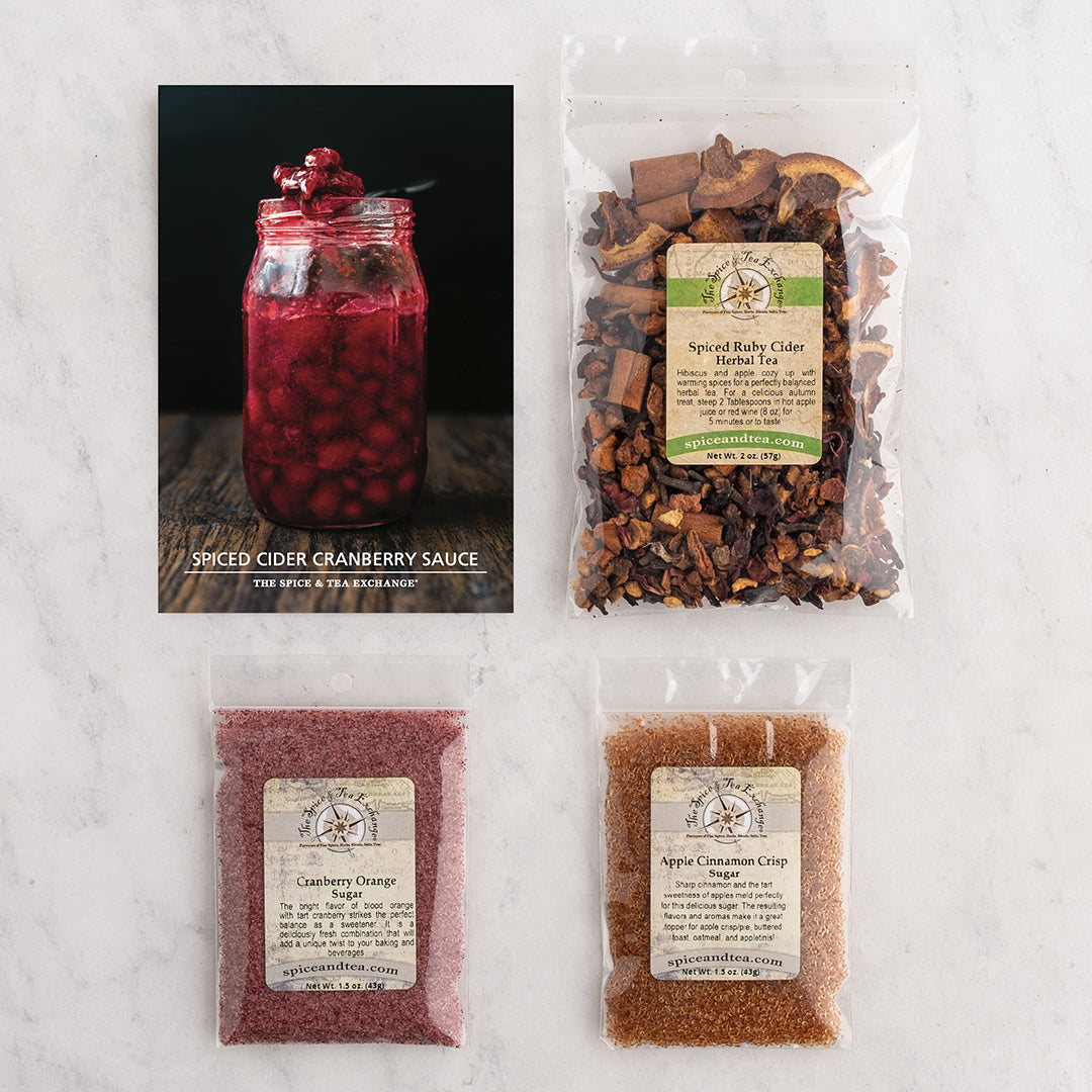 Spiced Cider Cranberry Sauce recipe card and kit contents
