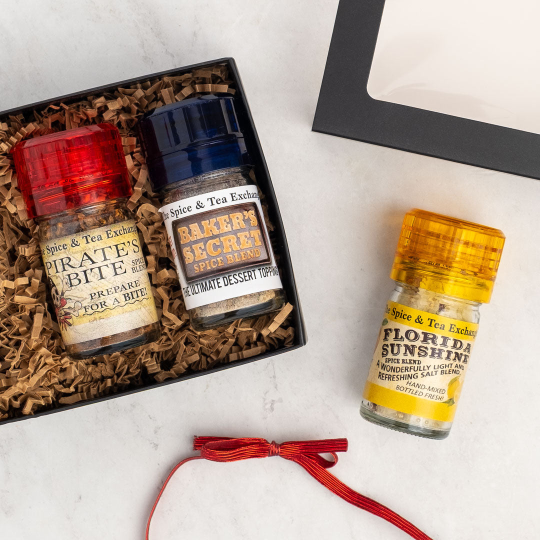 Sweet & Spicy Mini Grinder Trio Gift Box contents