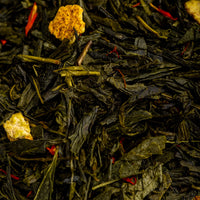 Tangerine Green Tea close-up of loose leaf tea