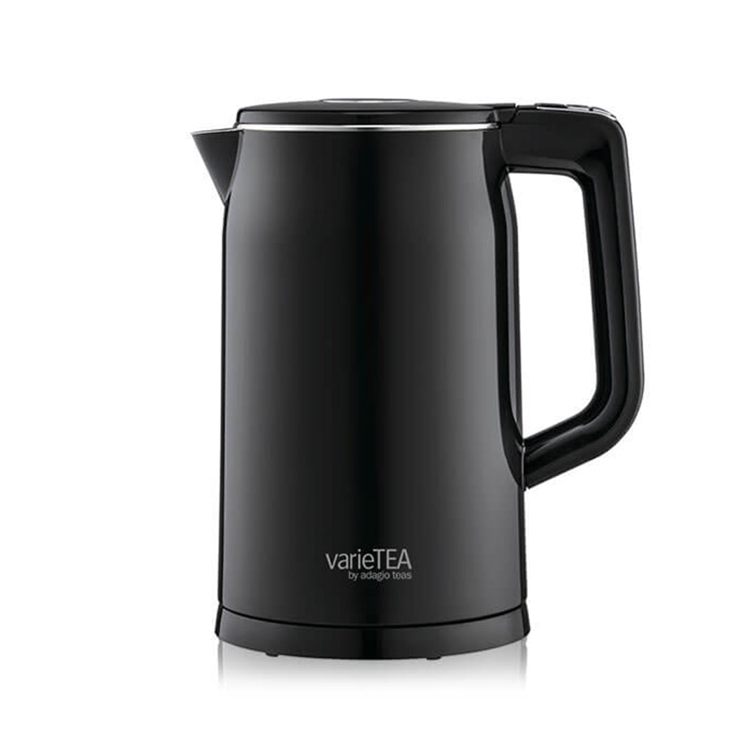 Black electric kettle with 'varieTEA' branding on a white background