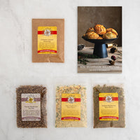 Mini Mushroom Wellingtons recipe card and baggies: Ultimate Umami Seasoning, Porcini Mushroom Sea Salt, Viks Garlic Fix Spice Blend, Sauteed Mushroom Spice Blend