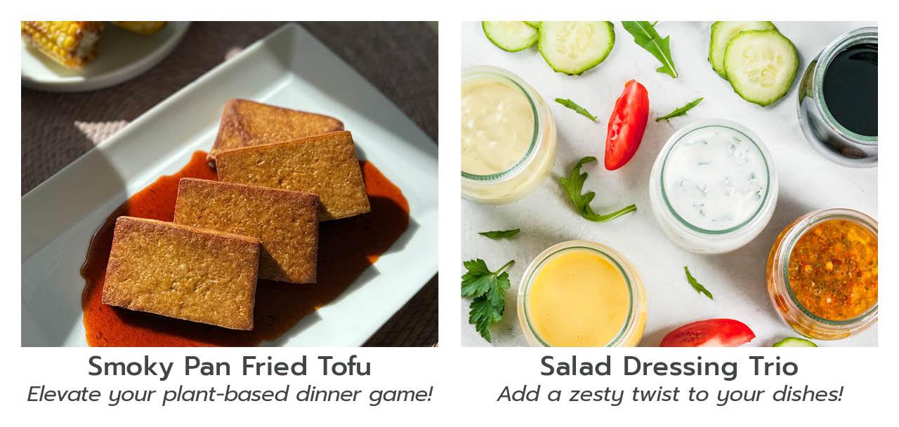 Smoky Pan Fried Tofu and Salad Dressing Trio