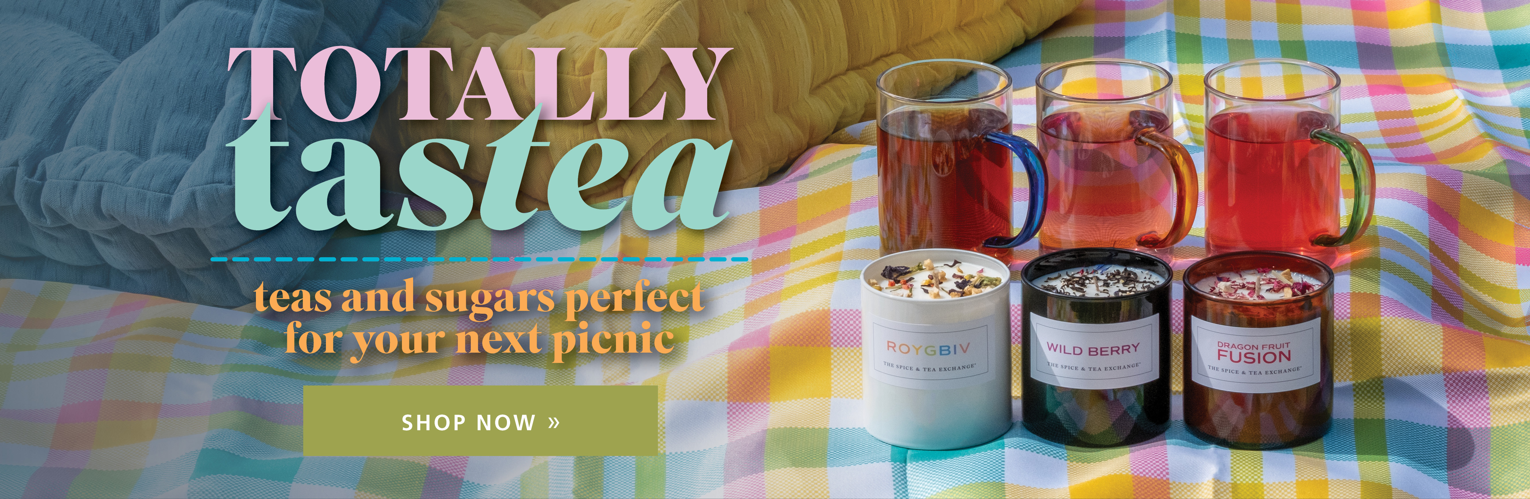 Slide 1: TOTALLY tastea - teas and sugars perfect for your next picnic - Shop Now